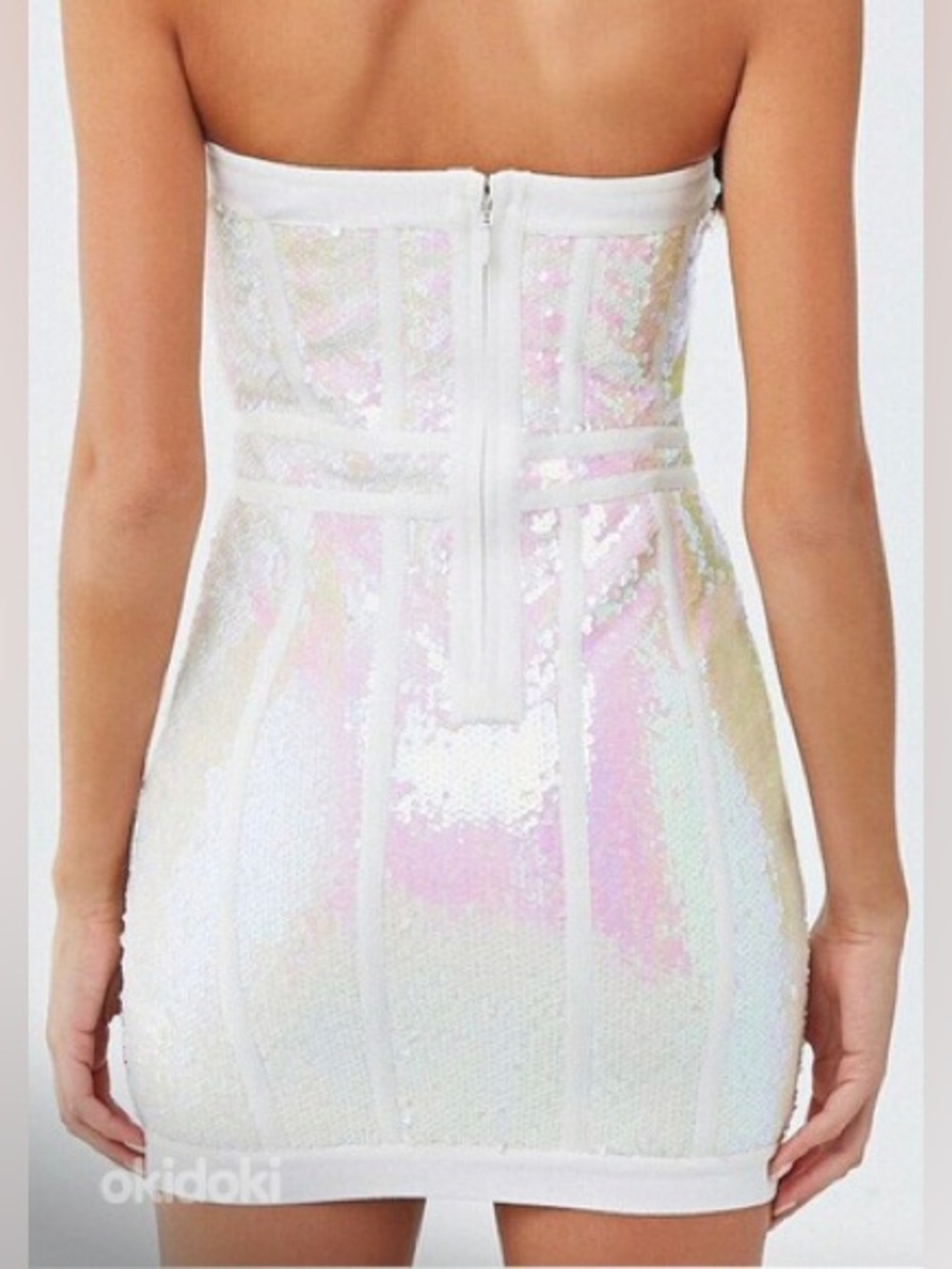 Forever 21 iridescent pink white sequin strapless bodycon mini dress - Picture 2 of 9